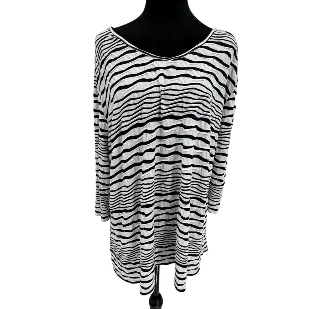TravelSmith Womens 3X Black White Striped Lagenlook Tunic‎ Top Asymmetrical Hem